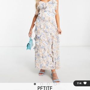ASOS Ever New Petite ruffle midi dress in blue floral size 6
